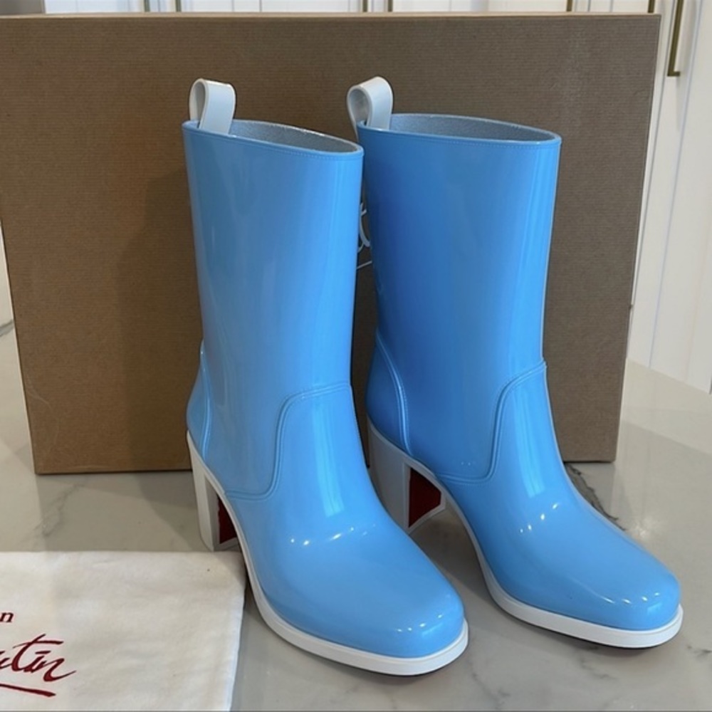 NWT Christian Louboutin Loubirain Sky Blue Rain Boots | Size 40 | - Picture 4 of 9